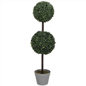 نباتات صناعية مزدوجة وعاء رمادي